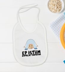 BK Kids Ep İsterim Zıpırlık Tasarımlı Beyaz Bebek Body Zıbın ve Mama Önlüğü Hediye Seti-1