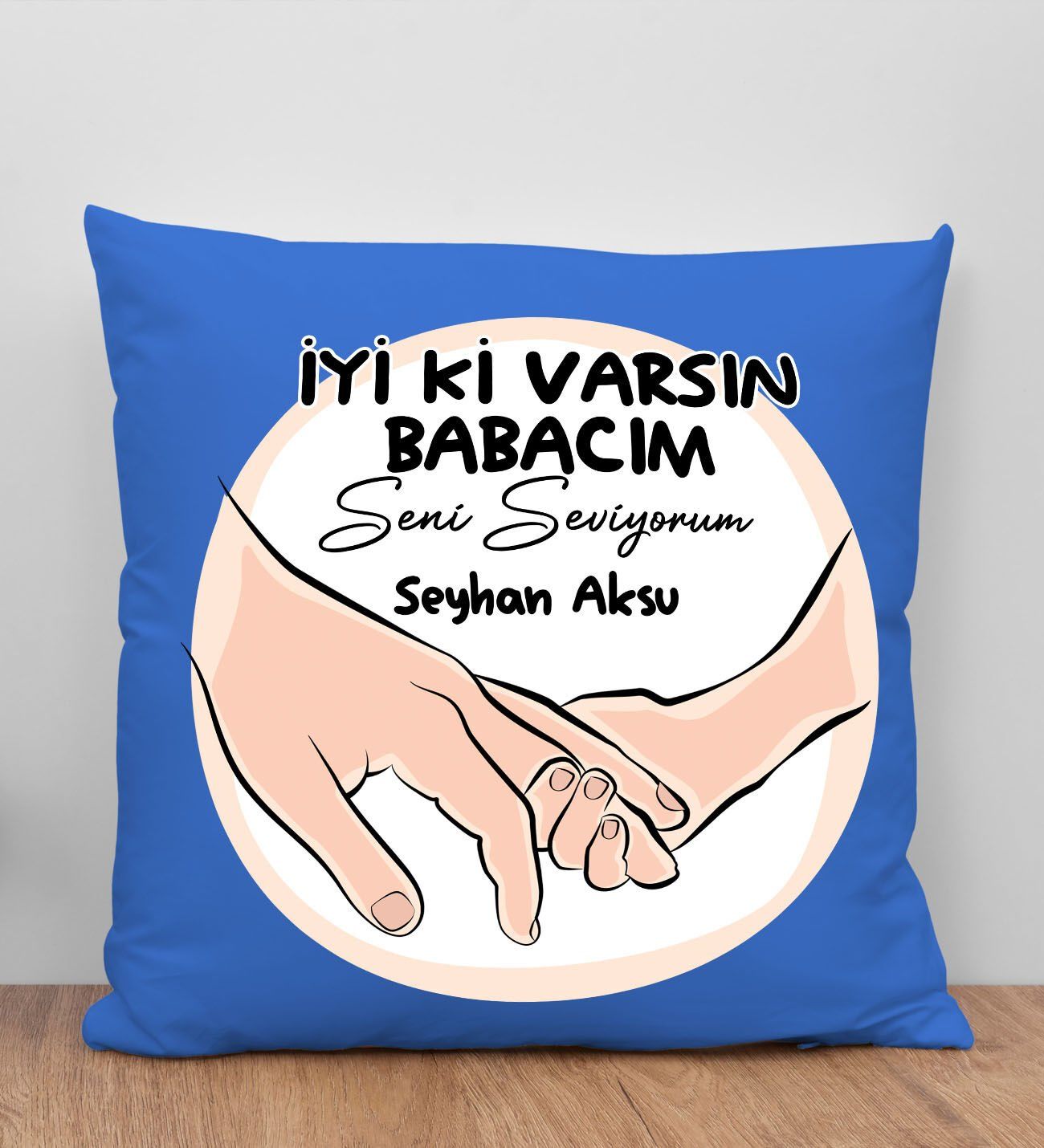 BK Gift Kişiye Özel İsimli Babalar Günü Tasarımlı Mavi Kırlent Yastık-10 Babaya Hediye, Ev Dekorasyonu, Babalar Günü Hediyesi