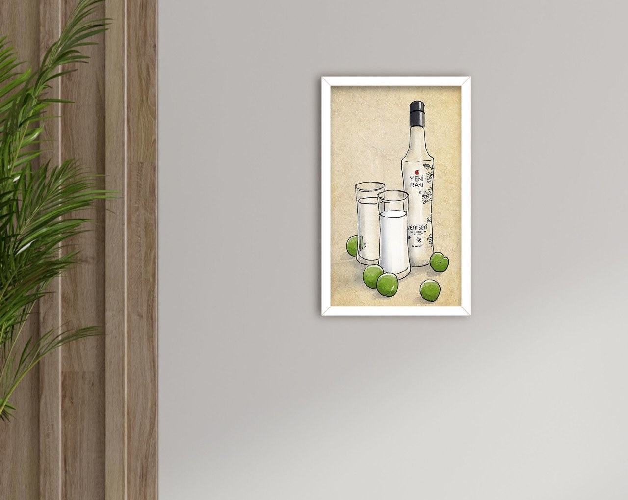 BK Home Rakı Tasarımlı Dekoratif Ahşap Beyaz Çerçeveli Tablo-6