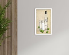 BK Home Rakı Tasarımlı Dekoratif Ahşap Beyaz Çerçeveli Tablo-6