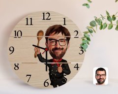 Kişiye Özel Erkek Master Chef Karikatürlü Otantik Ahşap Palet Saat-1