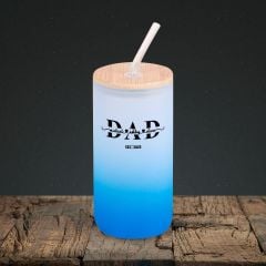 BK Gift İsimli Dad Tasarımlı Mavi Renk Pipetli Buzlu Cam Bardak 600ml - 1, Babaya Hediye, Doğum Günü Hediyesi