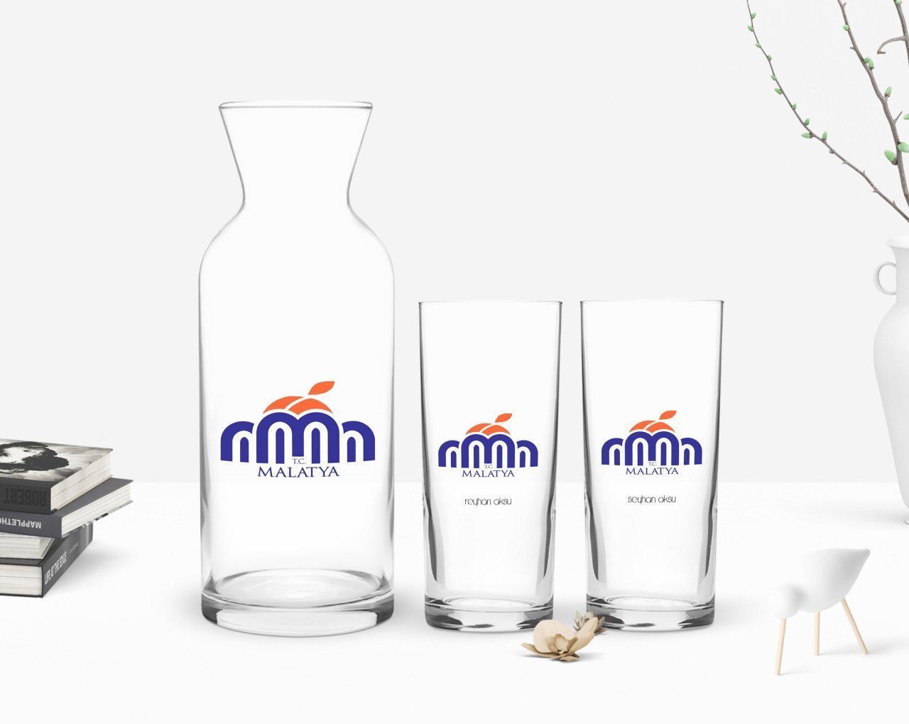 Kişiye Özel Renkli Baskılı Malatya Tasarımlı Turistik İkili Rakı Bardağı ve Karaf Hediye Seti-2
