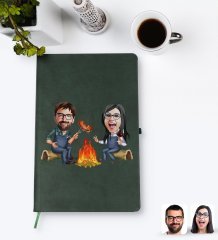 Kişiye Özel Sevgililer Karikatürlü Yeşil Termo Deri Defter Model 95