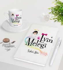 Kişiye Özel Evin Meleği Beyaz Defter Kalem Türk Kahvesi Fincanı Seti-1