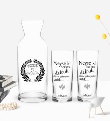 Kişiye Özel Renkli Baskılı Herkes Delirdi Tasarımlı İkili Rakı Bardağı ve Karaf Hediye Seti-1