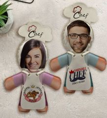 BK Gift Kişiye Özel Fotoğraflı Chef Sevgililer 2’li Bebek Yastık-1