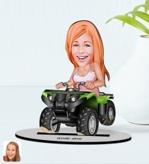 BK Gift Kişiye Özel Kadın Atv Sürücüsü Karikatürlü Ahşap Biblo Model-1