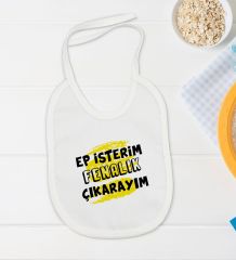 BK Kids Ep İsterim Tasarımlı Beyaz Bebek Body Zıbın ve Mama Önlüğü Hediye Seti-6