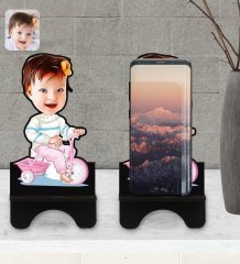 Kişiye Özel Bebek Karikatürlü Ahşap Biblo Telefon Standı-4