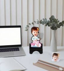 Kişiye Özel Bebek Karikatürlü Ahşap Biblo Telefon Standı-4