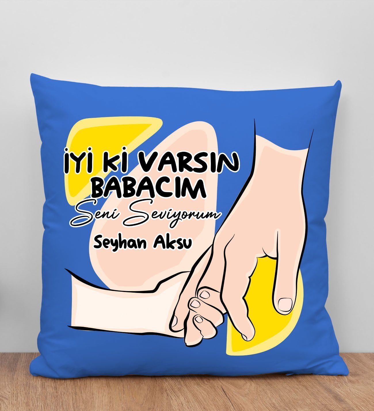 BK Gift Kişiye Özel İsimli Babalar Günü Tasarımlı Mavi Kırlent Yastık-9 Babaya Hediye, Ev Dekorasyonu, Babalar Günü Hediyesi