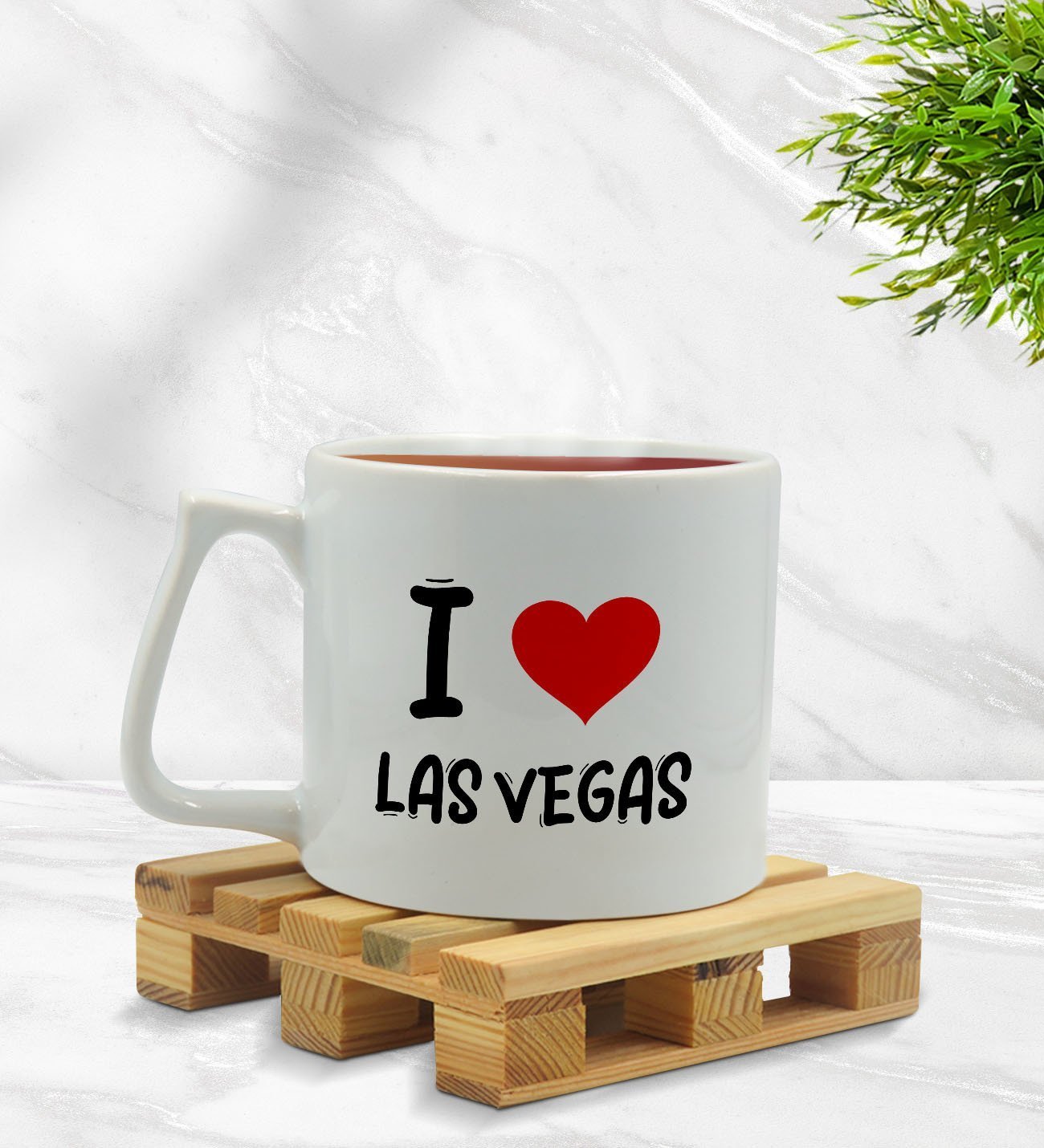 BK Gift I Love Las Vegas Tasarımlı Middle Beyaz Kupa Bardak