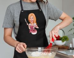 BK Gift Kişiye Özel Kadın Chef Karikatürlü Profesyonel Siyah Mutfak Önlüğü, Aşçı Önlüğü, Şef Önlüğü, Arkadaşa Hediye-7
