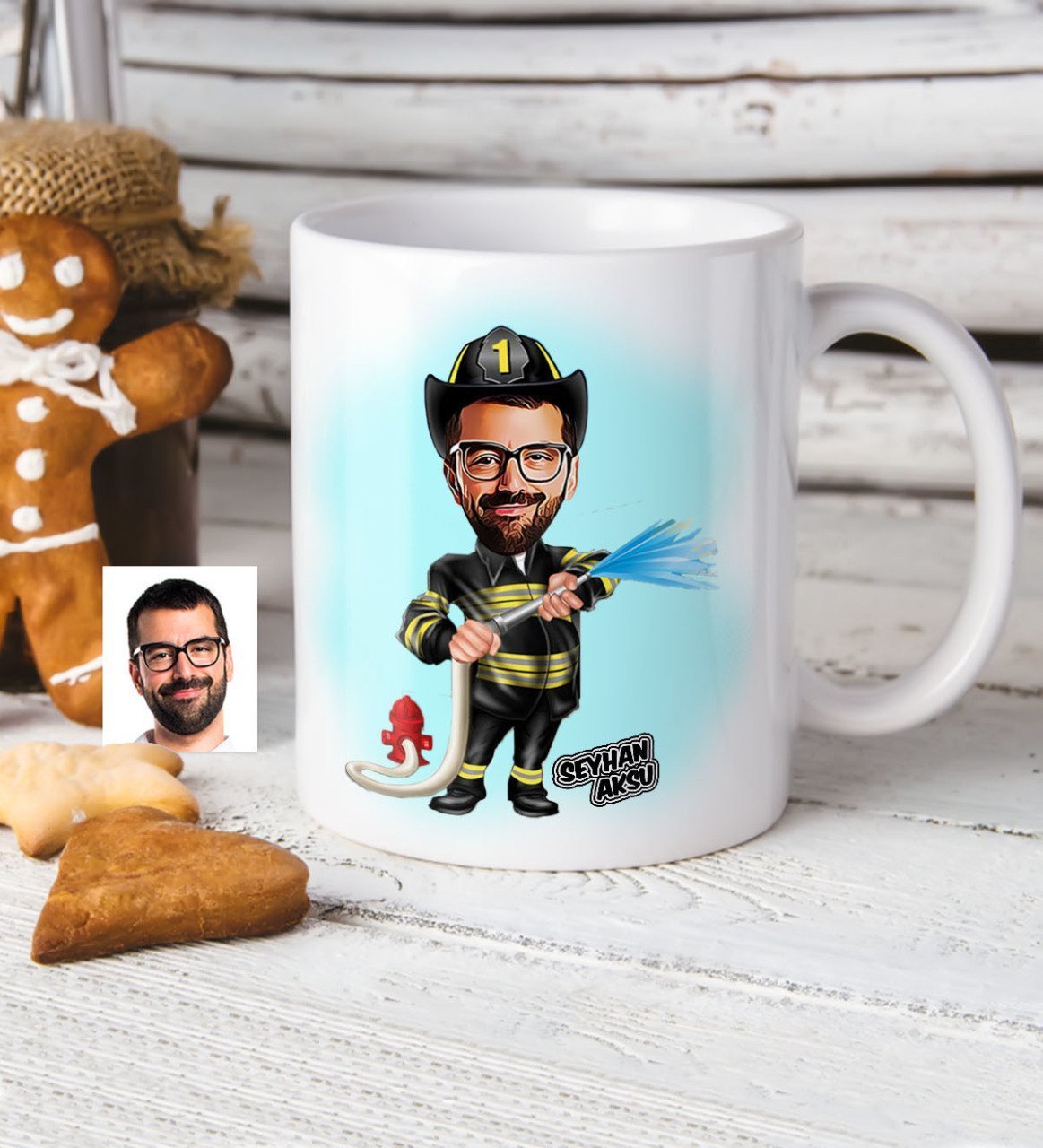 Kişiye Özel Bay İtfaiyeci Karikatür Beyaz Kupa Bardak