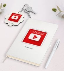 Kişiye Özel Youtuber Beyaz Defter Kalem ve Anahtarlık Hediye Seti-1