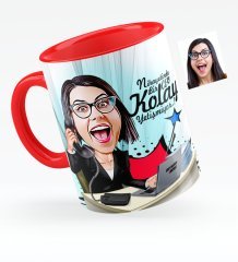 Kişiye Özel Bayan CEO Karikatürlü Kırmızı Kupa Bardak - 1