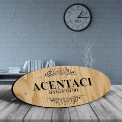 Kişiye Özel Mesleki Acentacı Ahşap Oval Masa İsimliği  - 2