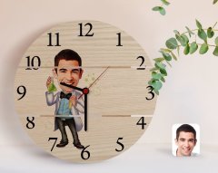 Kişiye Özel Erkek Kimya Öğretmeni Karikatürlü Otantik Ahşap Palet Saat-3
