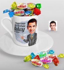 Kişiye Özel Bay Nihayetinde Karikatürlü Türk Kahvesi Fincanı ve Haribo Şeker Hediye Seti-2