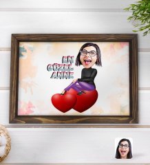 Kişiye Özel En Güzel Anne Karikatürlü Doğal Ahşap Tepsi-1
