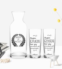 Kişiye Özel Renkli Baskılı Her Şey Yolundaymış Gibi Tasarımlı İkili Rakı Bardağı ve Karaf Hediye Seti-1