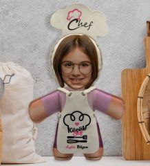 BK Gift Kişiye Özel Fotoğraflı Kız Çocuk Chef Bebek Yastık-3
