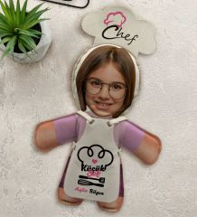 BK Gift Kişiye Özel Fotoğraflı Kız Çocuk Chef Bebek Yastık-3