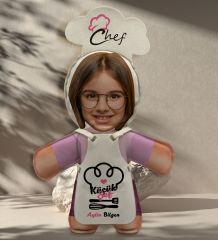 BK Gift Kişiye Özel Fotoğraflı Kız Çocuk Chef Bebek Yastık-3