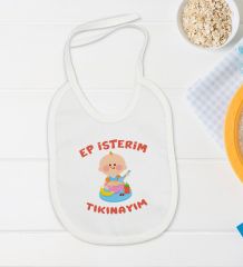 BK Kids Ep İsterim Tasarımlı Beyaz Bebek Body Zıbın ve Mama Önlüğü Hediye Seti-5