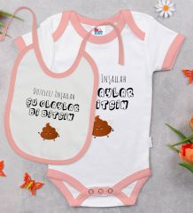 BK Kids Düzelcez İnşallah Tasarımlı Pembe Bebek Body Zıbın ve Mama Önlüğü Hediye Seti-1