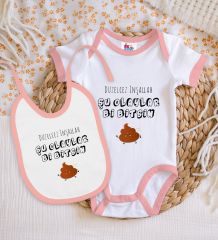 BK Kids Düzelcez İnşallah Tasarımlı Pembe Bebek Body Zıbın ve Mama Önlüğü Hediye Seti-1
