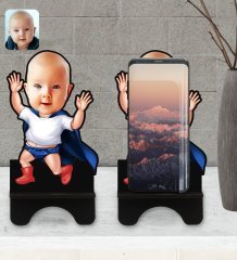 Kişiye Özel Bebek Karikatürlü Ahşap Biblo Telefon Standı-3