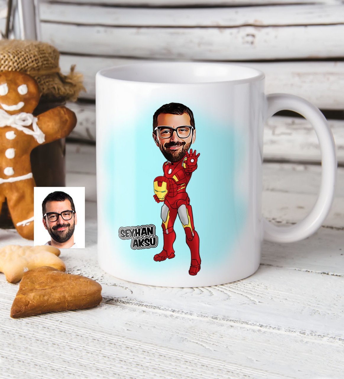 Kişiye Özel Demir Adam Karikatür Beyaz Kupa Bardak