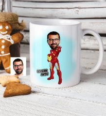 Kişiye Özel Demir Adam Karikatür Beyaz Kupa Bardak