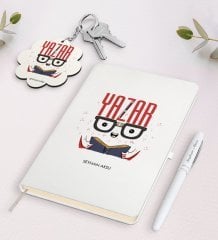 Kişiye Özel Yazar Beyaz Defter Kalem ve Anahtarlık Hediye Seti-1