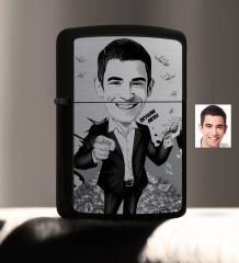 Kişiye Özel Bay Bankacı Karikatürlü Benzinli Siyah Metal Çakmak - 2
