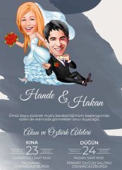 Kişiye Özel Karikatürlü Bitmeyen Düğün Davetiyesi Model 66
