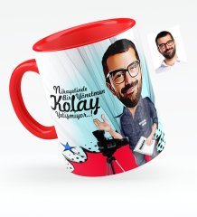 Kişiye Özel Bay Yönetmen Karikatürlü Kırmızı Kupa Bardak - 1
