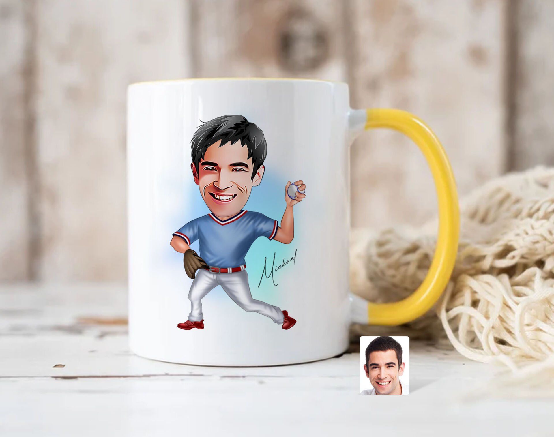 Bk Gift Kişiye Özel Beyzbol Karikatürlü Sarı Kupa Bardak-15, Sevgiliye Hediye, Arkadaşa Hediye