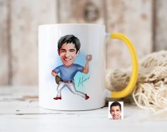 Bk Gift Kişiye Özel Beyzbol Karikatürlü Sarı Kupa Bardak-15, Sevgiliye Hediye, Arkadaşa Hediye