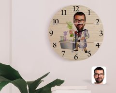 Kişiye Özel Erkek Kimya Öğretmeni Karikatürlü Otantik Ahşap Palet Saat-2