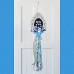 Kişiye Özel İsimli Hoş Geldin Bebek Polyester Kurdeleli Kapı Süsü (Erkek)