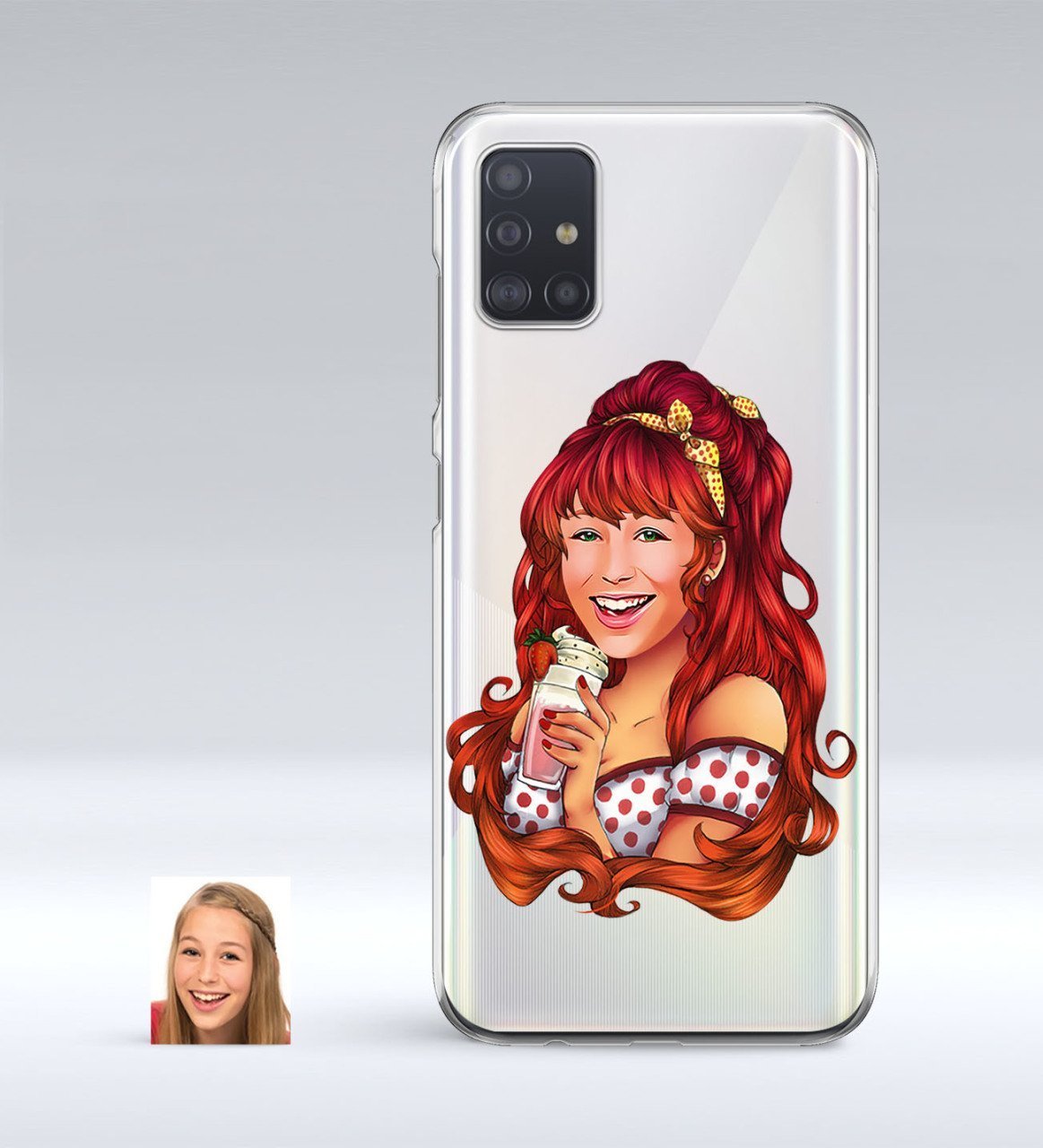 Kişiye Özel Kadın Karikatürlü Samsung Galaxy A51 İnce Şeffaf Silikon Telefon Kapağı-54