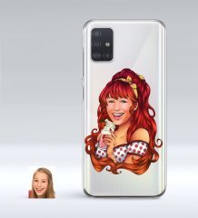 Kişiye Özel Kadın Karikatürlü Samsung Galaxy A51 İnce Şeffaf Silikon Telefon Kapağı-54