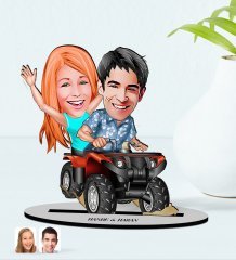 BK Gift Kişiye Özel Atv Sürücüsü Sevgililer Karikatürlü Ahşap Biblo Model-1