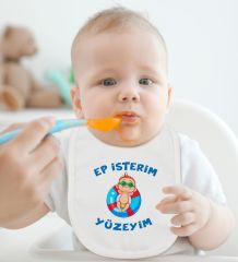 BK Kids Ep İsterim Tasarımlı Beyaz Bebek Body Zıbın ve Mama Önlüğü Hediye Seti-4