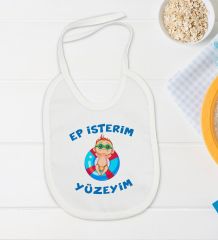 BK Kids Ep İsterim Tasarımlı Beyaz Bebek Body Zıbın ve Mama Önlüğü Hediye Seti-4