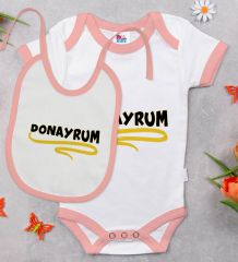 BK Kids Donayrum Tasarımlı Pembe Bebek Body Zıbın ve Mama Önlüğü Hediye Seti-1