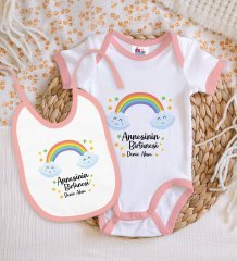 BK Kids Kişiye Özel Annesinin Bir Tanesi Tasarımlı Pembe Bebek Body Zıbın ve Mama Önlüğü Hediye Seti
